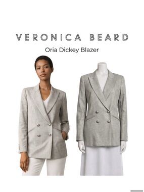Veronica Beard Oria Dickey Blazer 2 Silver Wool DB Tailored Jacket USA